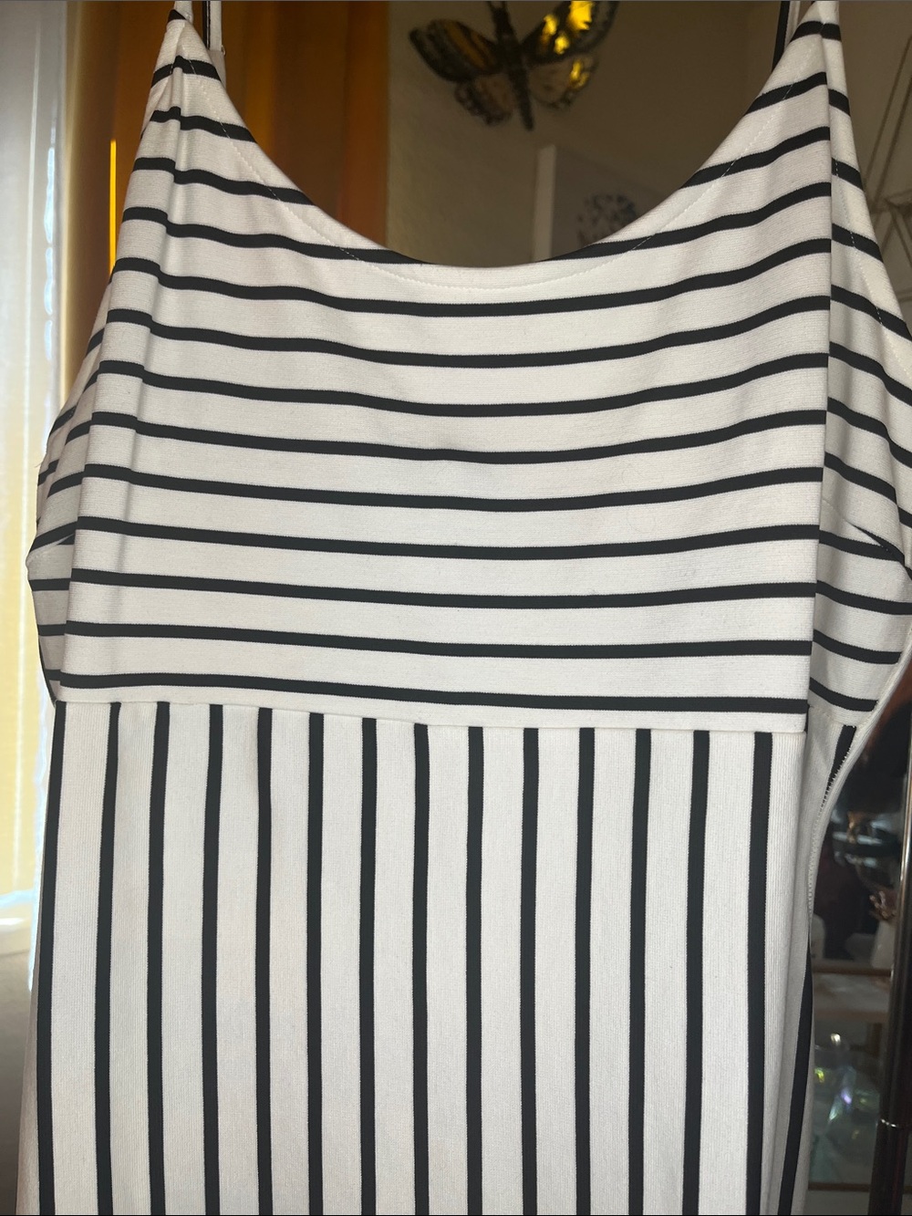 Black and White Striped Spaghetti Strap Midi Dress - Picture 2 of 3